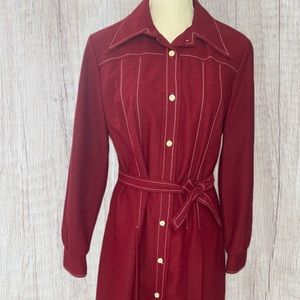 Lois Young Red Vintage Long Sleeve Button Down Dress